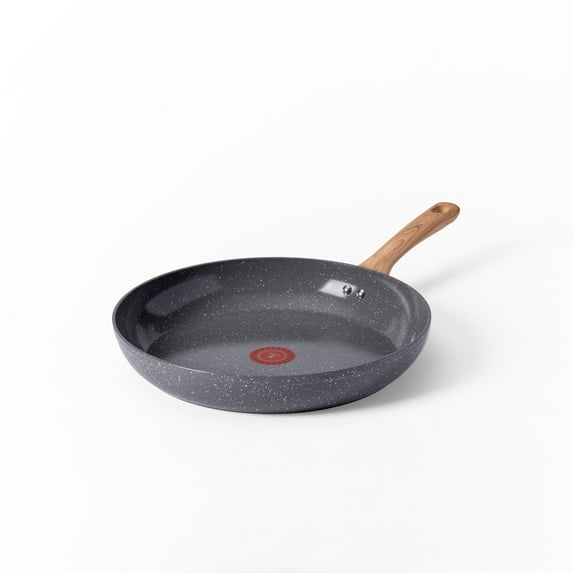 T-fal Revive Ceramic 12 inch Nonstick Frypan in Stone Grey with wooden handle