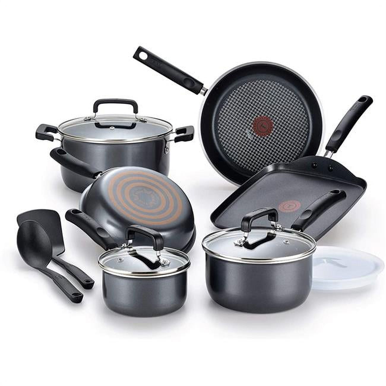 T-FAL T-fal Fresh Gourmet Ceramic 12-Piece Recycled Ceramic Non-Stick pots  and pans Cookware Set, Grey C588SC64