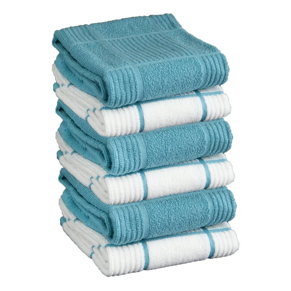 T-fal Solid and Check Parquet Kitchen Towel, Six Pack, Breeze