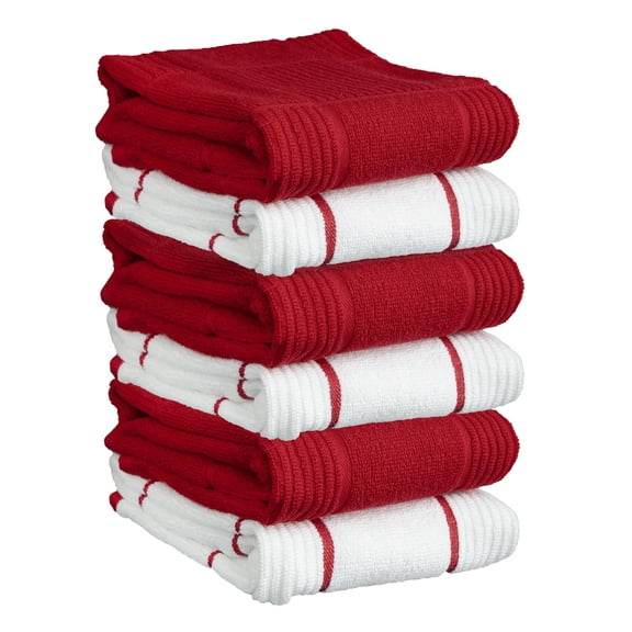 T-fal Solid and Check Parquet Kitchen Towel, Six Pack, Red