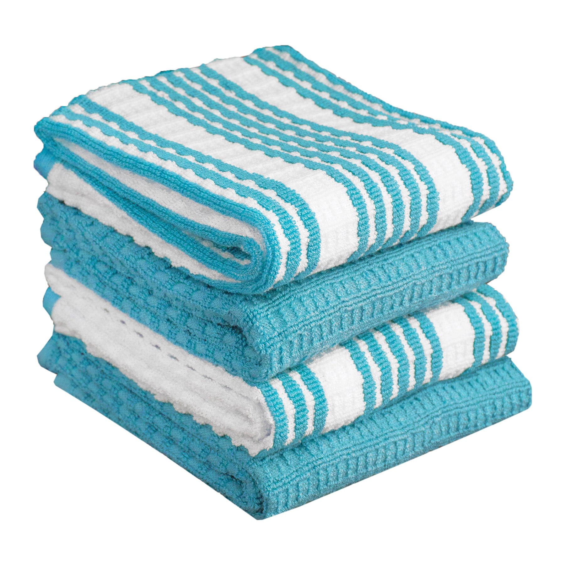 T-Fal Solid & Stripe Premium Kitchen Towels, 4-Pack, Breeze