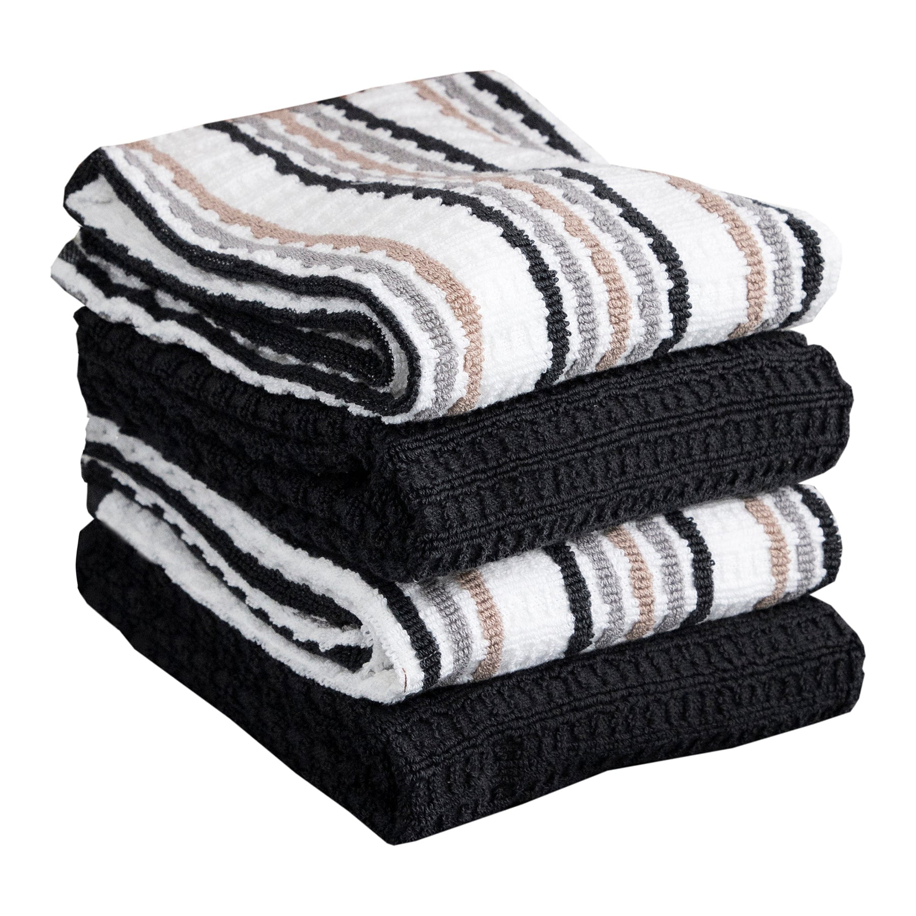 T-Fal Solid & Stripe Premium Kitchen Towels, 4-Pack, Charcoal
