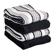 T-Fal Solid & Stripe Premium Kitchen Towels, 4-Pack, Charcoal