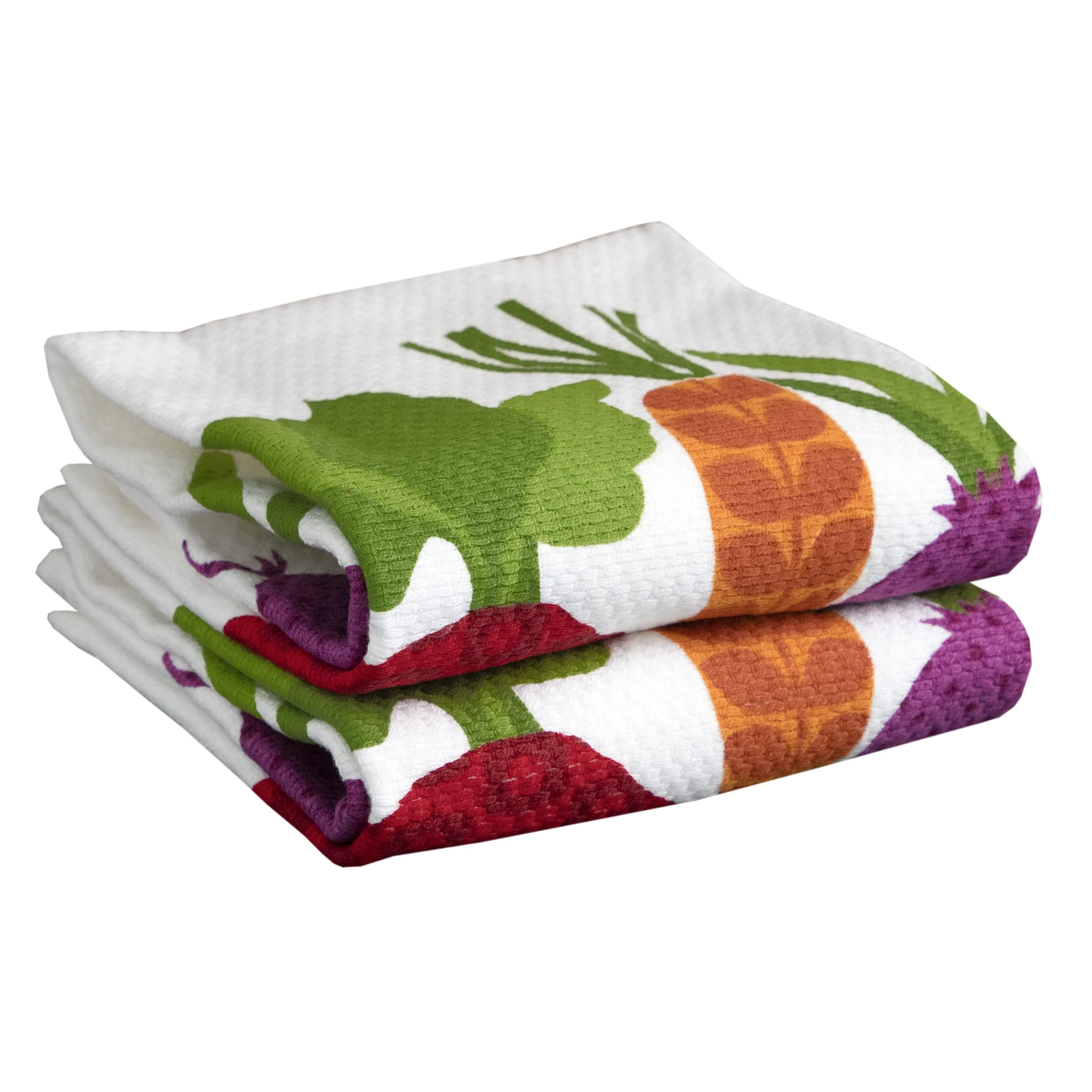 Veggie Print Dual-Purpose Cotton Kitchen Dish Towel Set, 16" x 26", 2-Pack