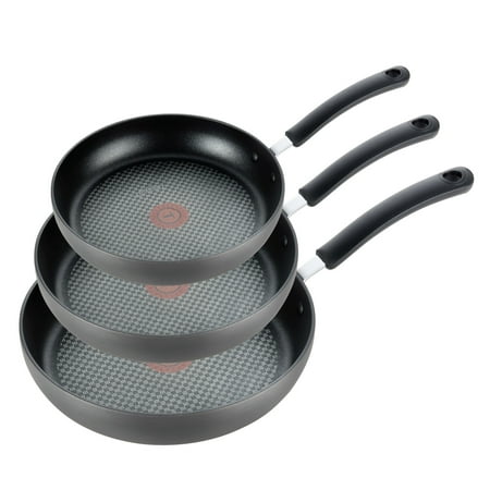 T-fal Ultimate Hard Anodized Non-Stick Cookware, 3 Piece Frypan Set, 8 inch, 10.25 inch and 12 inch, Grey