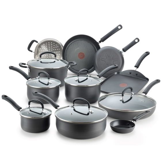 T-fal Ultimate Hard Anodized Nonstick 17 Piece Cookware Set, Black