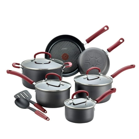 T-fall Ultimate Hard Anodized Dishwasher Safe Nonstick Cookware Set 12-Piece, Red Hard Anodized Red Handle