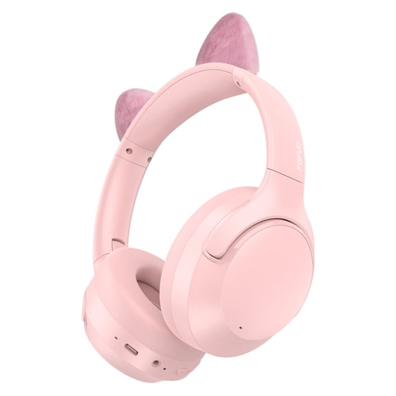 FOFUN NC50 Hybrid Active Noise Cancelling Headphones Wireless Bluetooth 6.0 with Plush Cat Ears, Foldable Over Ear Headphones, Custom EQ via App, 65 Hours Playtime, Low Latency Game Mode
