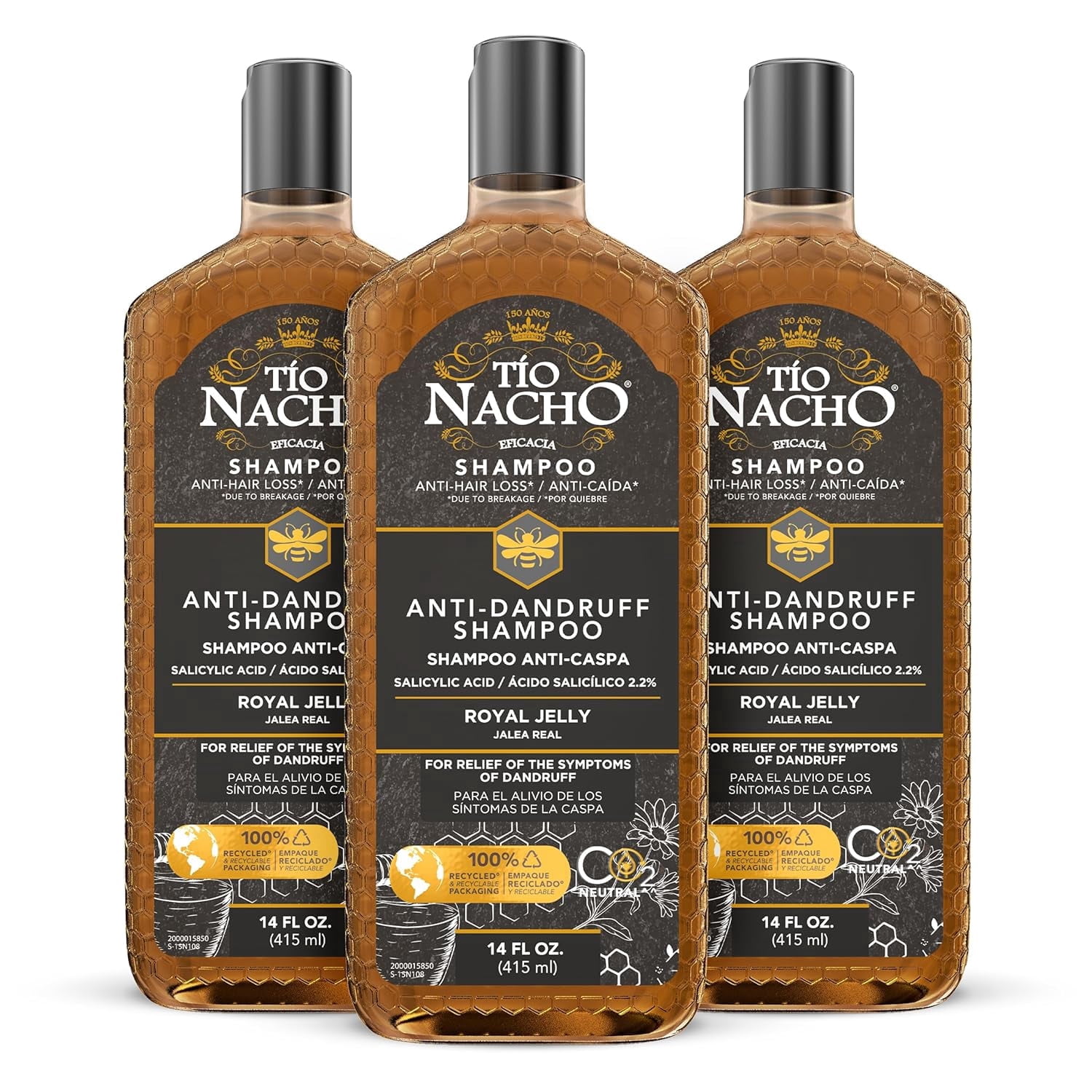 Tío Nacho Anti-Dandruff Shampoo with 2.2% Salicylic Acid & Royal Jelly, 14 fl oz (3 Pack)