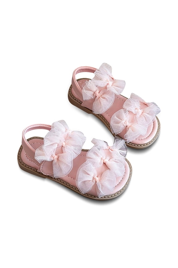 T-oddler Girls Sandals, Lace Bow Open-Toe Soft Rubber Sole Sandals, Adjustable Hook-and-Loop Casual Summer Shoes for K-ids Ages 3-13