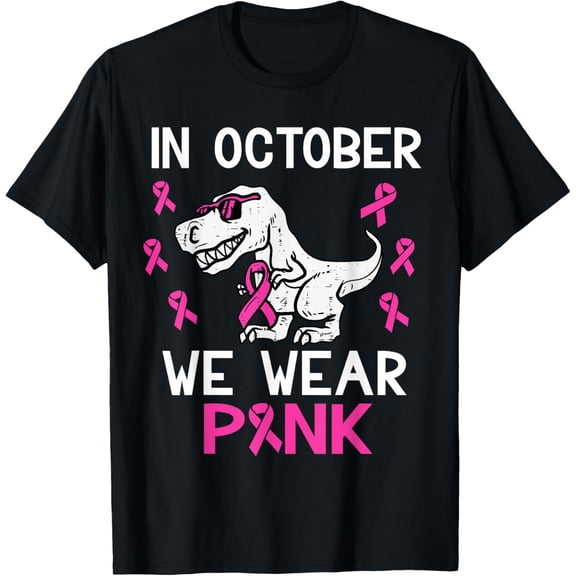 T-rex In October We Wear Pink Toddler Kids Breast Cancer Awareness T-shirt