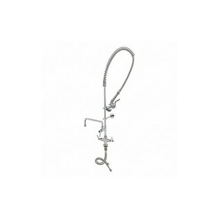 T&S Brass - Pre-Rinse, Single Hole Base, Overhead Spring, Add-On Faucet, 12'' Nozzle, Wall Bracket