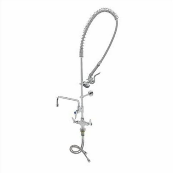 T&S Brass - Pre-Rinse, Single Hole Base, Overhead Spring, Add-On Faucet, 12'' Nozzle, Wall Bracket