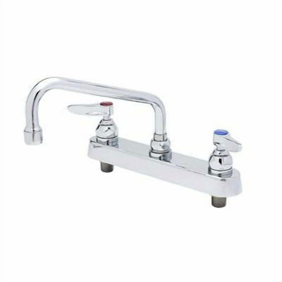 T&S Brass - Workboard Faucet, Deck Mount, 8'' Centers, 8'' Swing Nozzle, Lever Handles