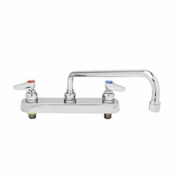 T&S Brass - Workboard Faucet, Deck Mount, 8'' Centers, 12'' Swing Nozzle, Lever Handles