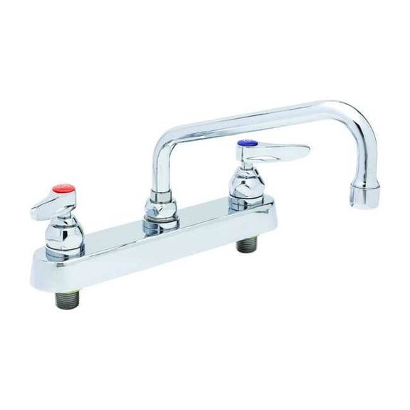 T&S Brass - Workboard Faucet, Deck Mount, 8'' Centers, 12'' Swing Nozzle, Lever Handles