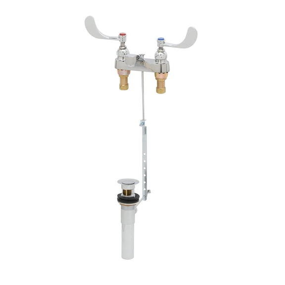 T&S Brass - Medical Faucet, Deck Mount, Cast Basin Spout, Aerator, 4'' Wrist Action Handles, Pop-Up