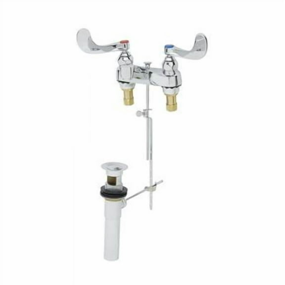 T&S Brass - Medical Faucet, Deck Mount, Cast Basin Spout, Aerator, 4'' Wrist Action Handles, Pop-Up