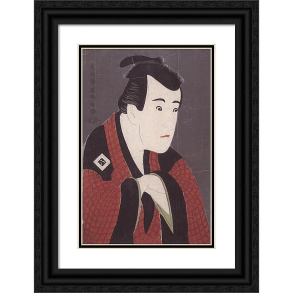 Tōshūsai Sharaku 11x14 Black Ornate Wood Framed Double Matted Museum Art Print Titled: The Actor Ichikawa Yaozo III as Tanabe Bunzo from the Play the Iris Soga of the Bunroku Period (17