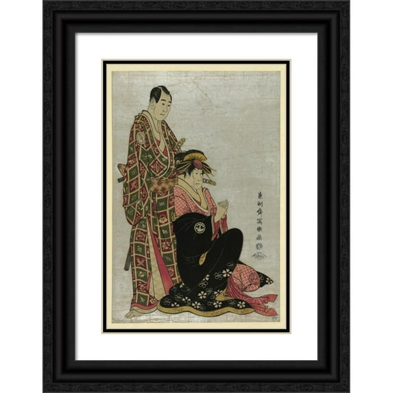 Tōshūsai Sharaku 17x24 Black Ornate Framed Double Matted Museum Art Print Titled: Sawamura Sojuro (To) Segawa Kikunojo (1794)