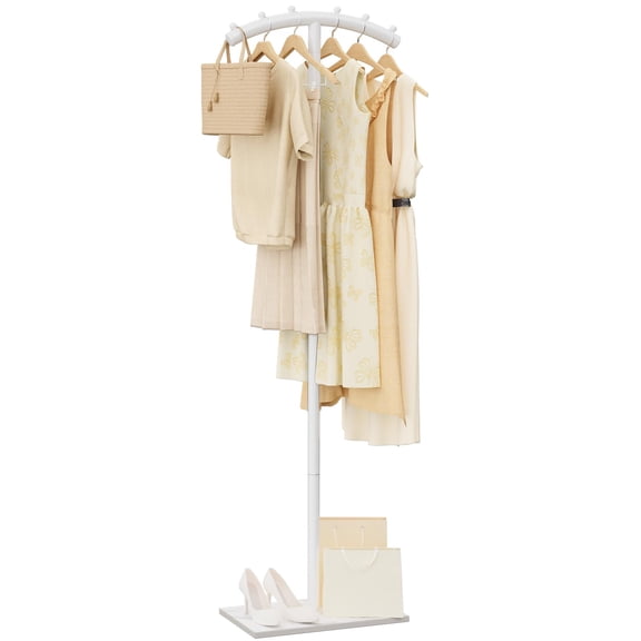 T-shaped Arcuate Coat Rack White 15.4*10.2*68.9in Freestanding Metal Garment Rack for Entrances Corridors Halls