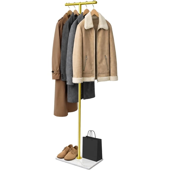 T-shaped Coat Rack Freestanding with Marble Base, 72" H Clothes Display Rack, Heavy-duty Clothes Rack, Modern Metal Coat Hanging Rack for Boutique, Hallway, Entryway, Black
