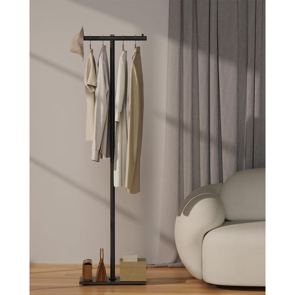 T-shaped Coat Rack Freestanding, Modern Clothes Rack with Rock Slab Base, Heavy-duty Metal Coat Tree for Boutiques, Hallway, Entryway, Black