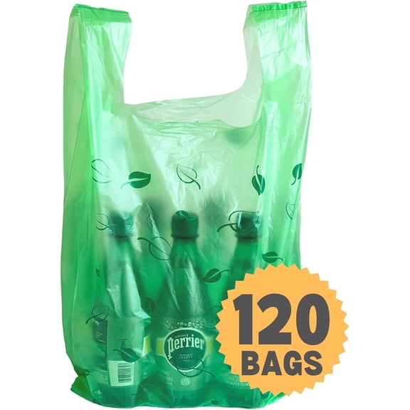 T-shirt Biodegradable Green Plastic Bag (120 ct.) Small Can Liners Thank You Grocery Shooping Size Doggy Poop Bags Compatible with Arm & Hammer Swivel Bin & Rake pooper scooper Multipurpose Bags