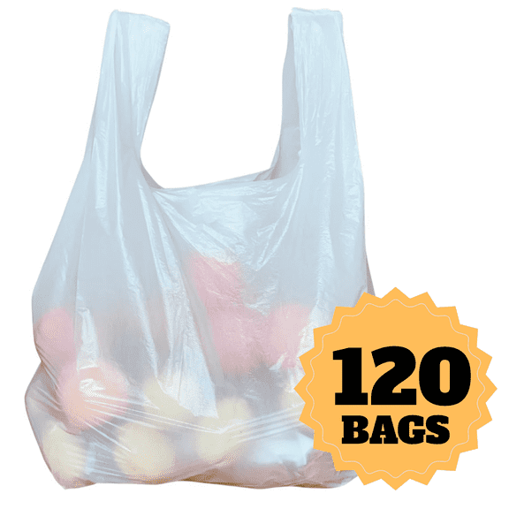 T-shirt Biodegradable White Plastic Bag (120 ct.) Small Can Liners Thank You Grocery Shooping Size Doggy Poop Bags Compatible with Arm & Hammer Swivel Bin & Rake pooper scooper Multipurpose Bags
