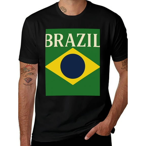 T-shirt Brazil Flag  Soft Cotton Adult Heat-Transfer Graphic T-Shirt - 180g Breathable Fabric, Unisex Summer Casual Wear with Durable Heat-Printed Design