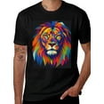 thumbnail image 1 of T-shirt Colorful Lion  Soft Cotton Adult Heat-Transfer Graphic T-Shirt - 180g Breathable Fabric, Unisex Summer Casual Wear with Durable Heat-Printed Design, 1 of 9