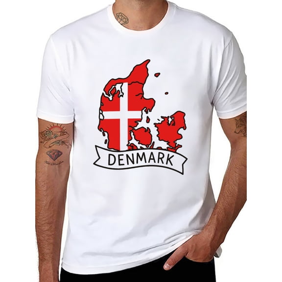 T-shirt Denmark Map  Soft Cotton Adult Heat-Transfer Graphic T-Shirt - 180g Breathable Fabric, Unisex Summer Casual Wear with Durable Heat-Printed Design