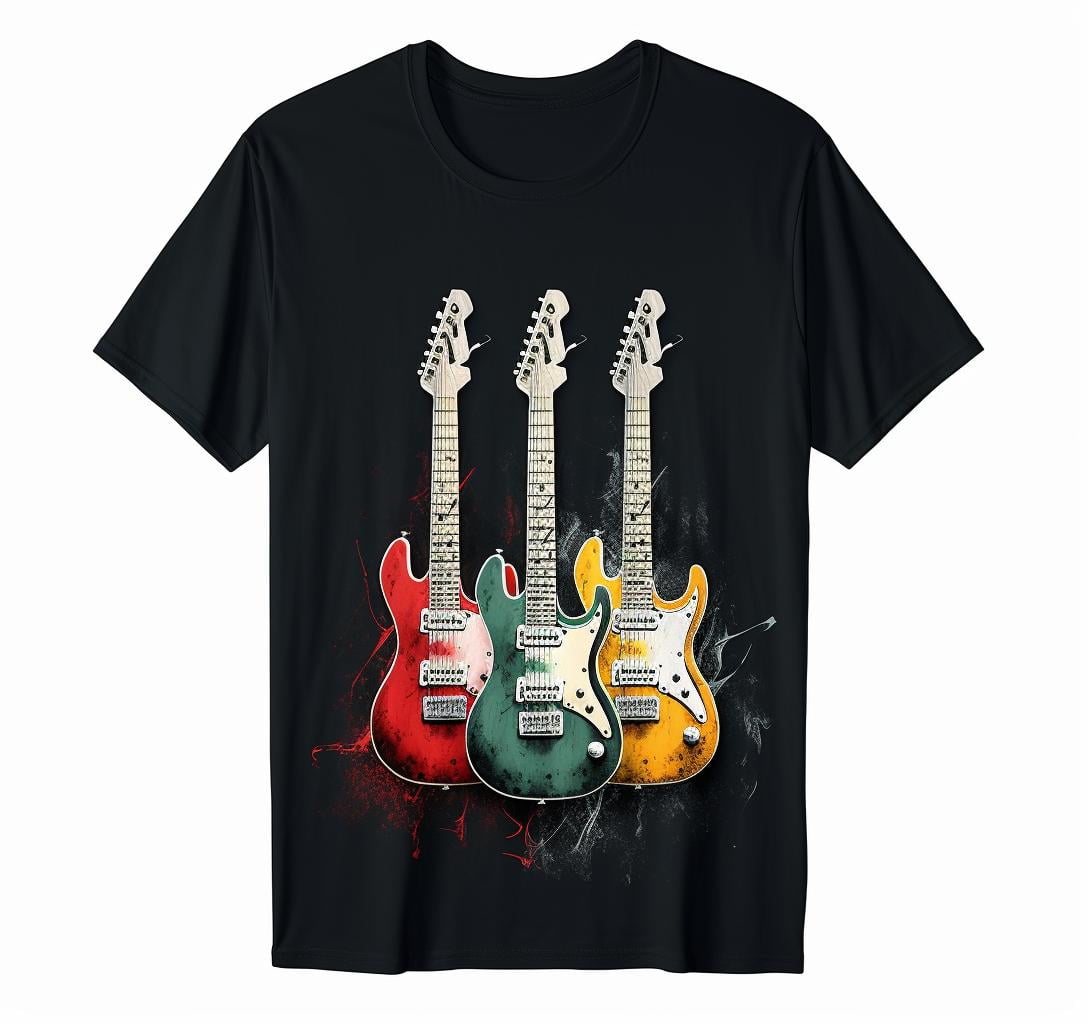 Tshirt Electric Guitars with Paint Drips Men's Rock Music Tee