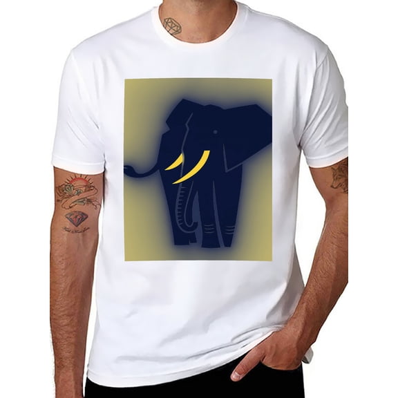 T-shirt Elephant Silhouette Soft Cotton Adult Heat-Transfer Graphic T-Shirt - 180g Breathable Fabric, Unisex Summer Casual Wear with Durable Heat-Printed Design