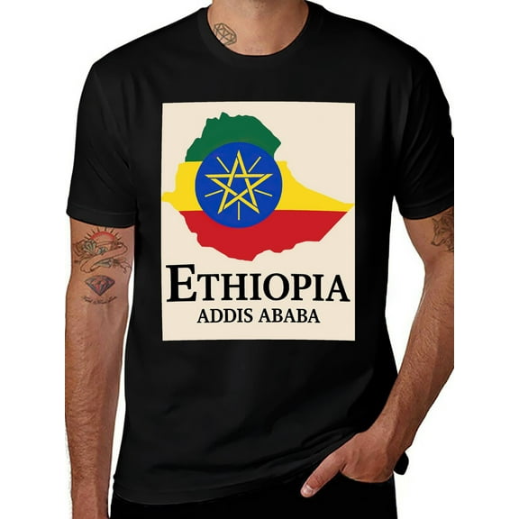 T-shirt Ethiopia Map  Soft Cotton Adult Heat-Transfer Graphic T-Shirt - 180g Breathable Fabric, Unisex Summer Casual Wear with Durable Heat-Printed Design