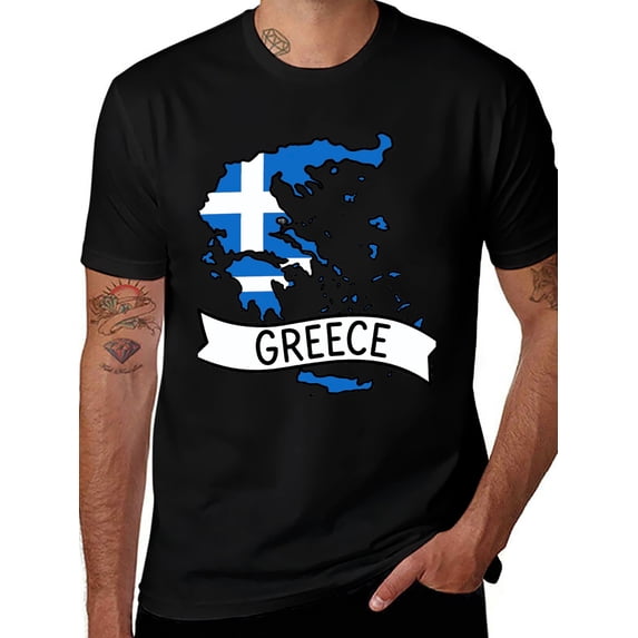 T-shirt Greece Map Soft Cotton Adult Heat-Transfer Graphic T-Shirt - 180g Breathable Fabric, Unisex Summer Casual Wear with Durable Heat-Printed Design