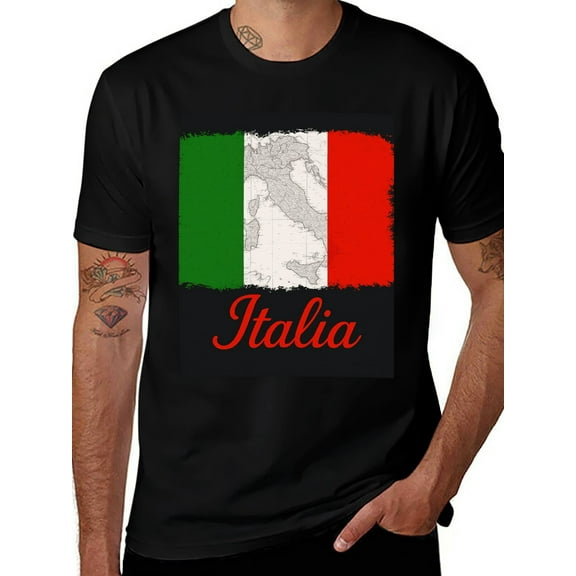 T-shirt Italian Flag  Soft Cotton Adult Heat-Transfer Graphic T-Shirt - 180g Breathable Fabric, Unisex Summer Casual Wear with Durable Heat-Printed Design