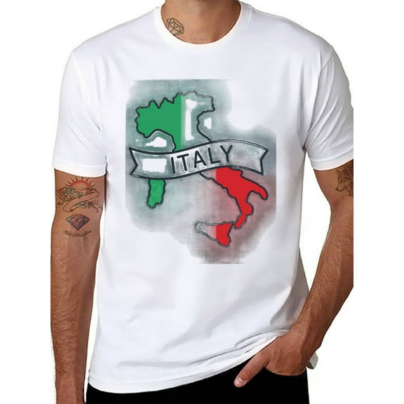 T-shirt Italy Map Outline  Soft Cotton Adult Heat-Transfer Graphic T-Shirt - 180g Breathable Fabric, Unisex Summer Casual Wear with Durable Heat-Printed Design