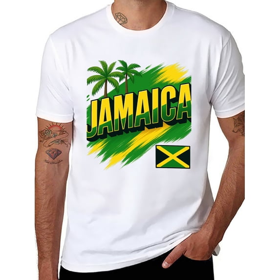 T-shirt Jamaica Flag Map Soft Cotton Adult Heat-Transfer Graphic T-Shirt - 180g Breathable Fabric, Unisex Summer Casual Wear with Durable Heat-Printed Design