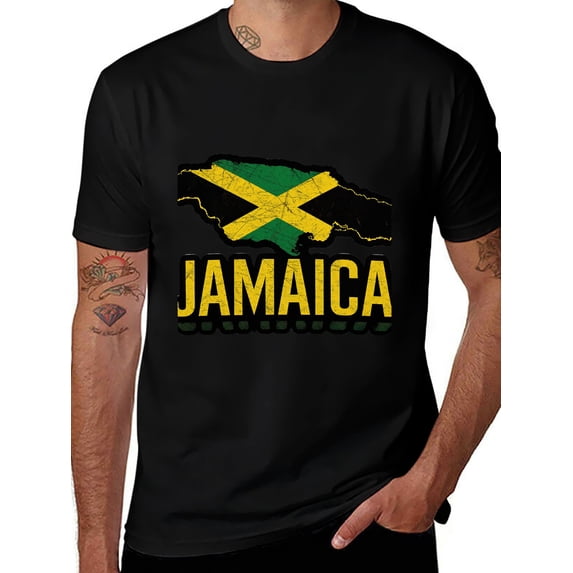 T-shirt Jamaica Map Outline Soft Cotton Adult Heat-Transfer Graphic T-Shirt - 180g Breathable Fabric, Unisex Summer Casual Wear with Durable Heat-Printed Design