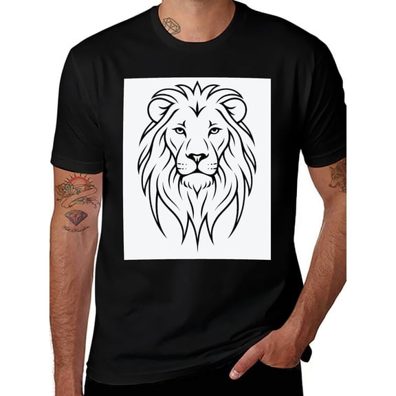 T-shirt Lion Head Outl Soft Cotton Adult Heat-Transfer Graphic T-Shirt - 180g Breathable Fabric, Unisex Summer Casual Wear with Durable Heat-Printed Design