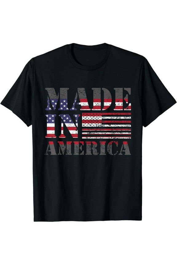 T-shirt Made In America Born And Raised American Flag T-Shirt