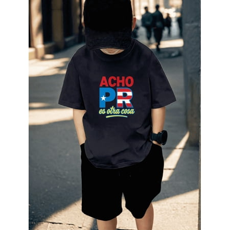 MAWOTEA [T-shirt Only] With Puerto Rico Flag And Acho Pr Es Otra Cosa Print For Casual Wear, Size 5-12