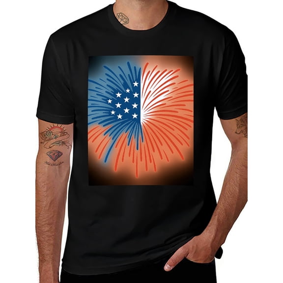 T-shirt Patriotic Fire Soft Cotton Adult Heat-Transfer Graphic T-Shirt - 180g Breathable Fabric, Unisex Summer Casual Wear with Durable Heat-Printed Design