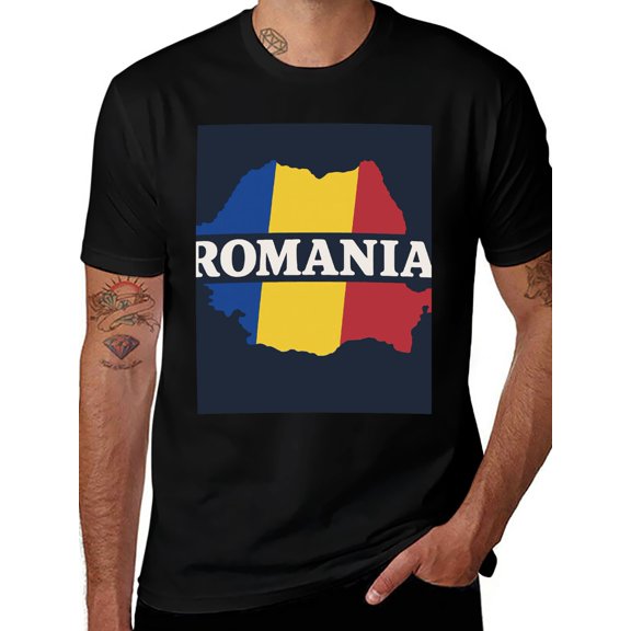 T-shirt Romania Map  Soft Cotton Adult Heat-Transfer Graphic T-Shirt - 180g Breathable Fabric, Unisex Summer Casual Wear with Durable Heat-Printed Design