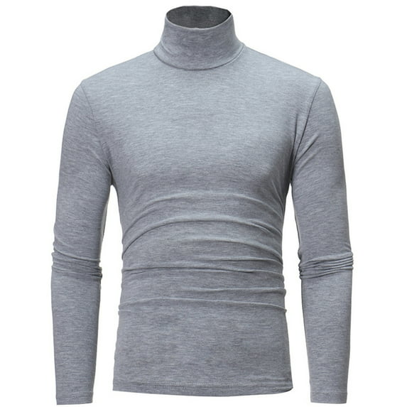 T-shirt Solid Color Long Sleeve Cotton Men Turtleneck Slim Basic Top for Spring