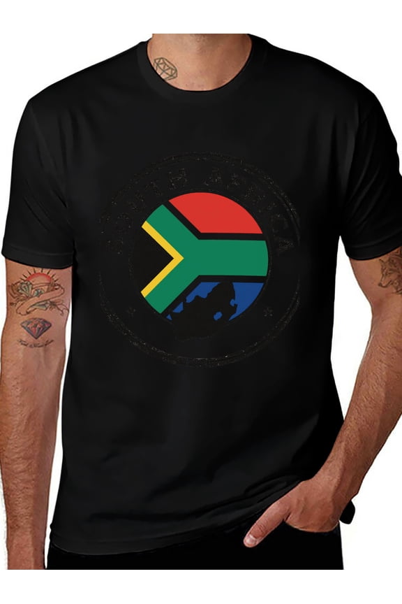 T-shirt South Africa Flag Soft Cotton Adult Heat-Transfer Graphic T-Shirt - 180g Breathable Fabric, Unisex Summer Casual Wear with Durable Heat-Printed Design