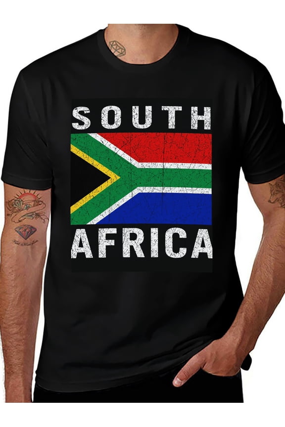 T-shirt South Africa Soft Cotton Adult Heat-Transfer Graphic T-Shirt - 180g Breathable Fabric, Unisex Summer Casual Wear with Durable Heat-Printed Design