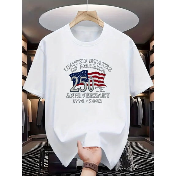 T-shirt USA 250th Anniversary 1776-2026 American Flag Print Used for Independence Day Celebrations Patriotic Activitiesmen Usa Flag Shirt Men's American Flag Graphic Tee