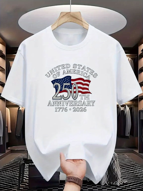 T-shirt USA 250th Anniversary 1776-2026 American Flag Print Used for Independence Day Celebrations Patriotic Activitiesmen Usa Flag Shirt Men's American Flag Graphic Tee
